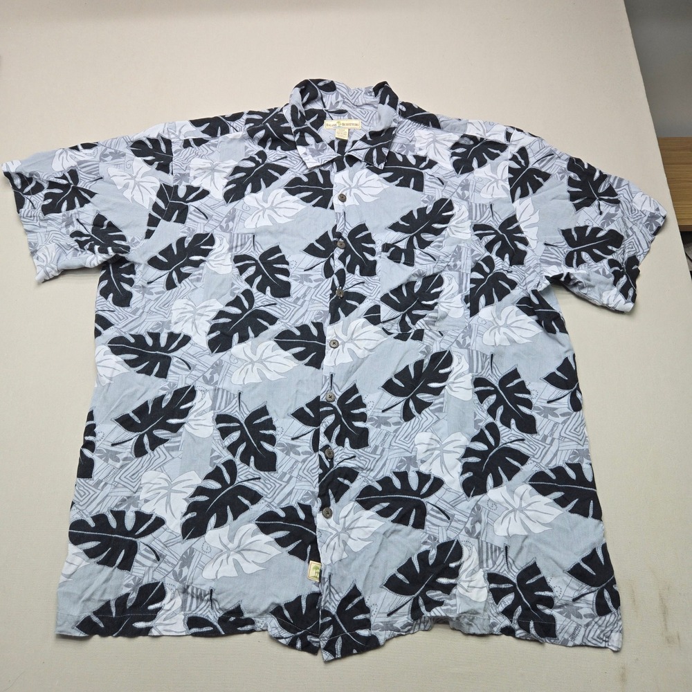 Island Outfitters Shirt Tropical Monstera Leaf Rayon Grey Black Mens 3XLT Tall